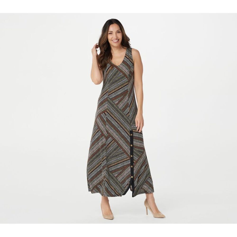 Susan Graver Women's Petite Dress P2XS Solid or Printed Liquid Knit Black